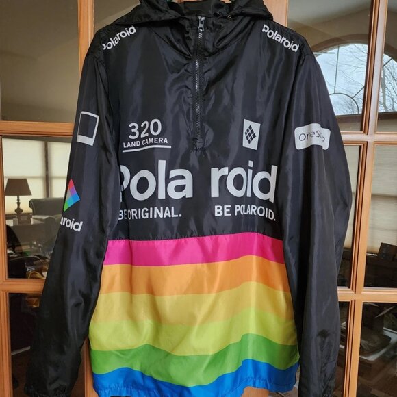 Polaroid Other - Polaroid Windbreaker Hooded Pullover 1/4 Zip Jacket Black Rainbow Size XL